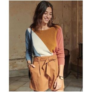 Sezane Multicolor Sweater - Blue, White, Mustard Yellow, Pink